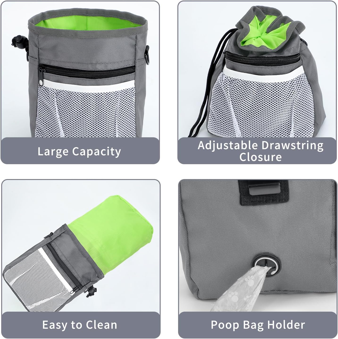 Dog Treat Pouch, 3 Ways to Wear Treat Pouches for Pet Training, Dog Training Treat Pouch with Waist Belt Shoulder Strap, Poop Bag, Collapsible Bowl, Dog Training Clicker