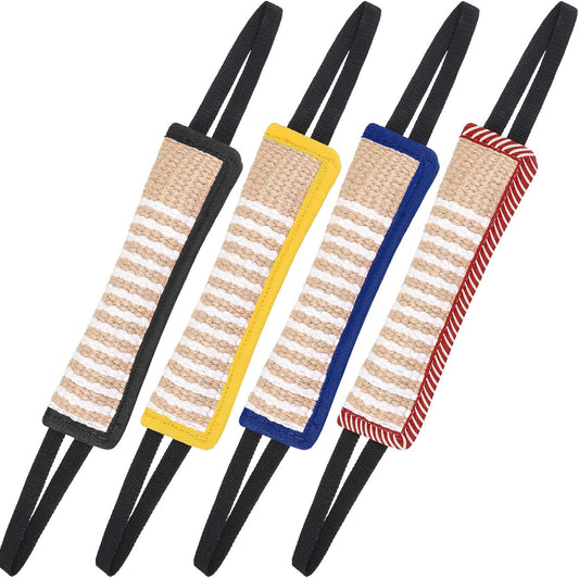 Kacctyen 4 Pcs Dog Tug Toys, Jute Pillow Pull Toy with 2 Strong Handles Tug of War Interactive Play Puppy Training Equipment for Medium to Large Dogs, 4 Colors(Dark Color)