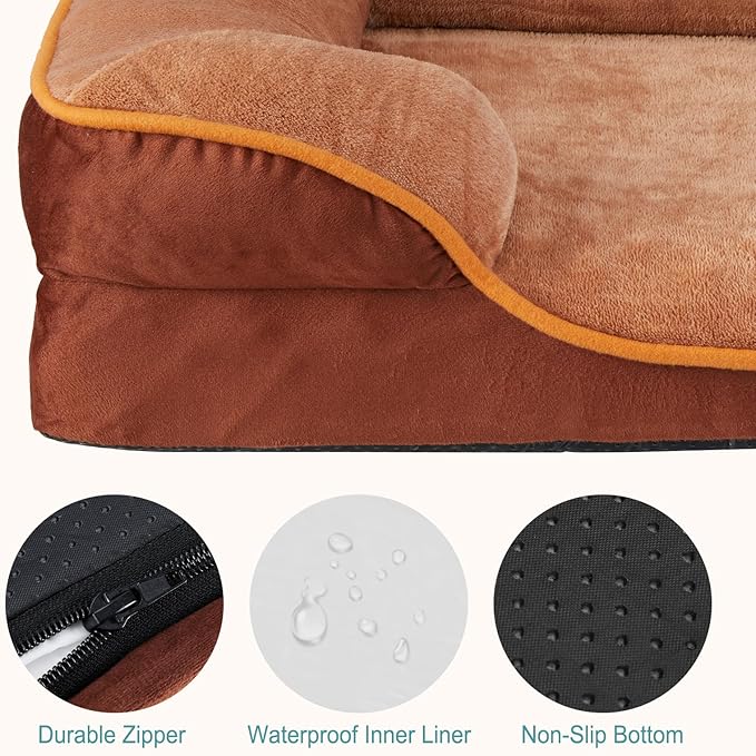 NEWBULIG 42x32 Inch Orthopedic Dog Bed Large Sized, Dog Couch/Sofa Bed with Washable Cover, Waterproof, Memory Foam, Soft Fluffy Surface