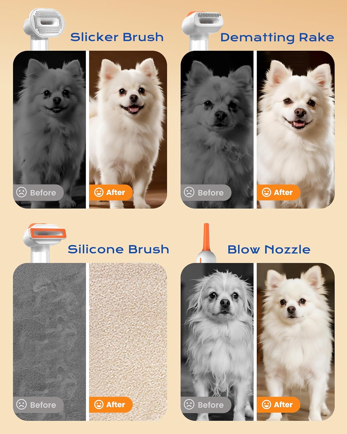 Vacuum Dog Brush for Shedding, 4-in-1 Self Cleaning Slicker Brush for Dogs& Undercoat Rake for Dogs, Deshedding Grooming Tool, Anti-Static, Massage, Cleaning, Shedding & Combing All In One!