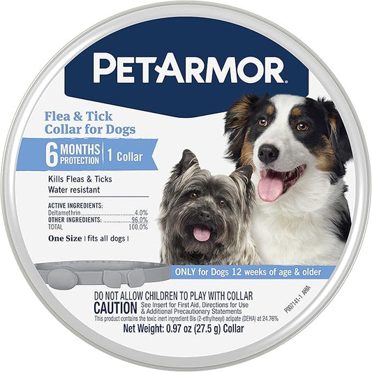 PetArmor Flea & Tick Collar for Dogs, Kills Fleas & Ticks, Long Lasting Protection for 6 Months, Water Resistant, One Size Fits All.