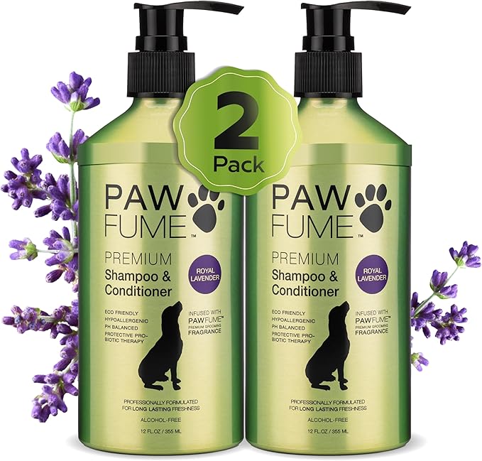 PAWFUME Dog Shedding Shampoo and Conditioner, Royal Lavender, 2-Pack – Nourish & Detangle for Silky Soft Coat – Probiotic, Deep-Cleaning, pH-Balanced – Salon-Quality Shedding Shampoo for Dogs