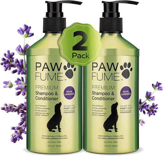 PAWFUME Dog Shedding Shampoo and Conditioner, Royal Lavender, 2-Pack – Nourish & Detangle for Silky Soft Coat – Probiotic, Deep-Cleaning, pH-Balanced – Salon-Quality Shedding Shampoo for Dogs