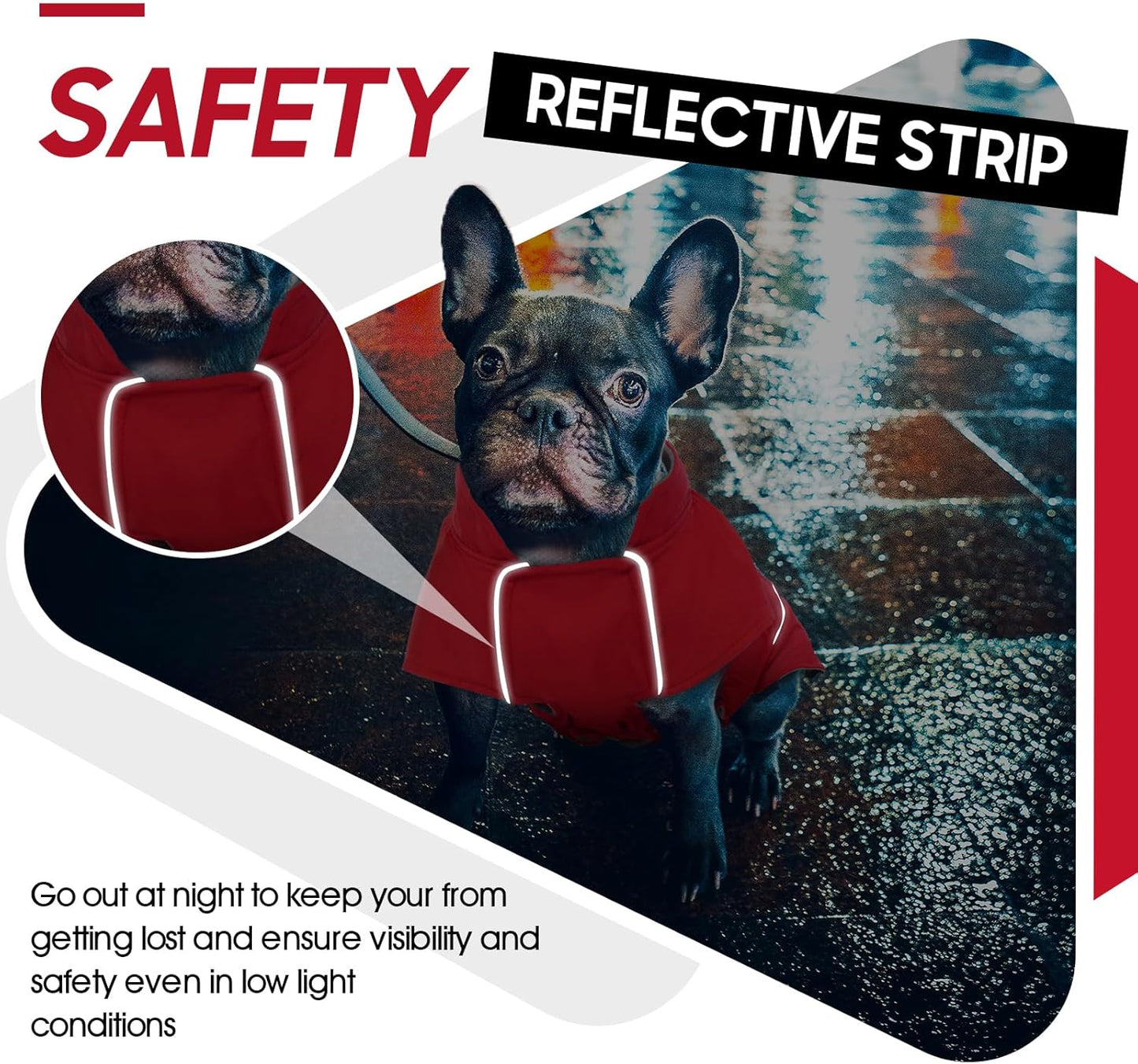 ROZKITCH Dog Rain Coat for Large Dogs, Waterproof Winter Jacket with Fleece Liner and Leash Hole Reflective Strip for Large Dog, Adjustable Hook & Loops Vest for Outdoor Hiking Travel Red 2XL