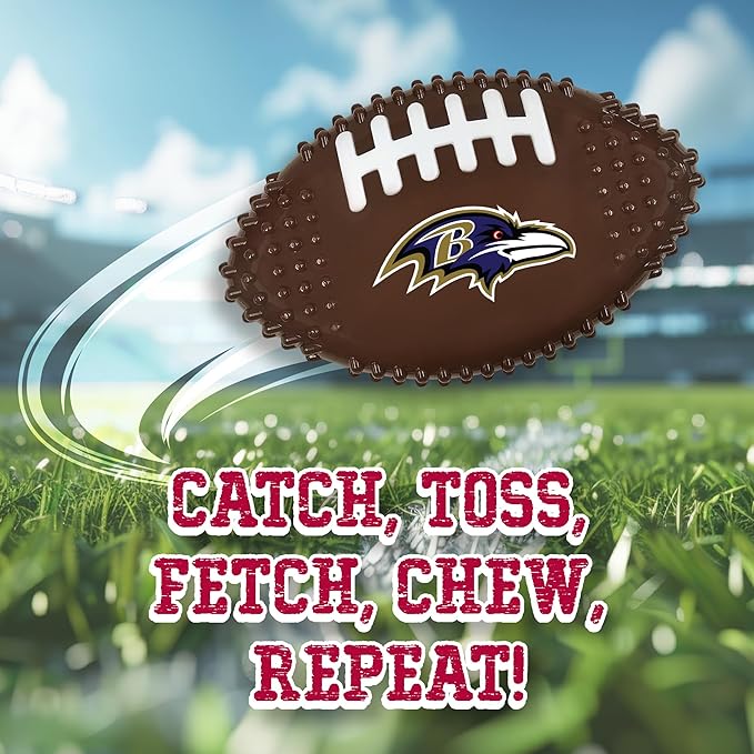 NFL Baltimore Ravens Mega- Chew Hard Nylon Bacon-Flavored Dog Bone Football Chew Toy Interactive Tasty Fun Dog Chewy Toys Indestructible Strong Durable Tough Pet Biting Playtoy for Aggressive Chewers