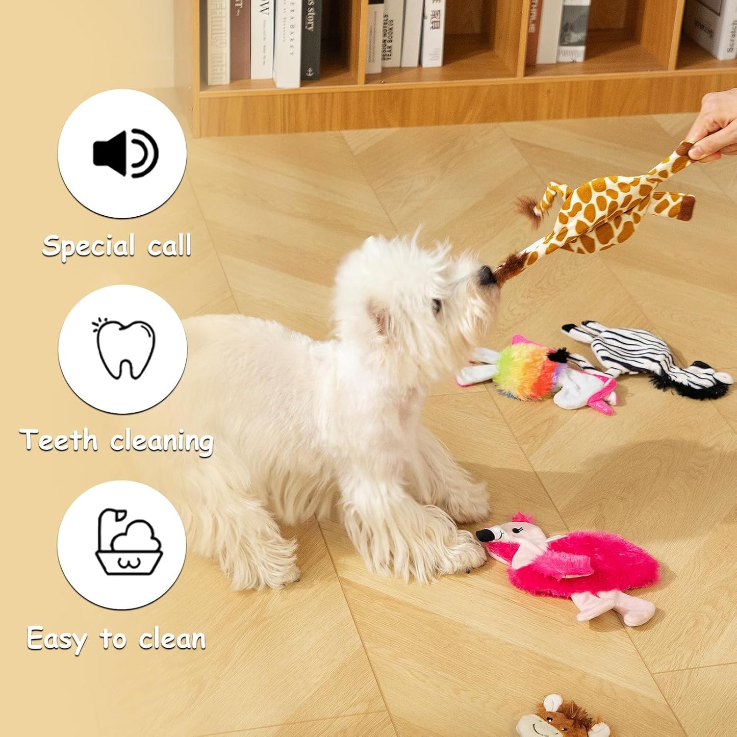 Hollypet Soft Squeaky Dog Toys, Plush No - Mess Chew Toys for Small and Medium Dogs and Non-Aggressive Chews, Puppy Teeth Cleaning Chew Toys, 5 Animal