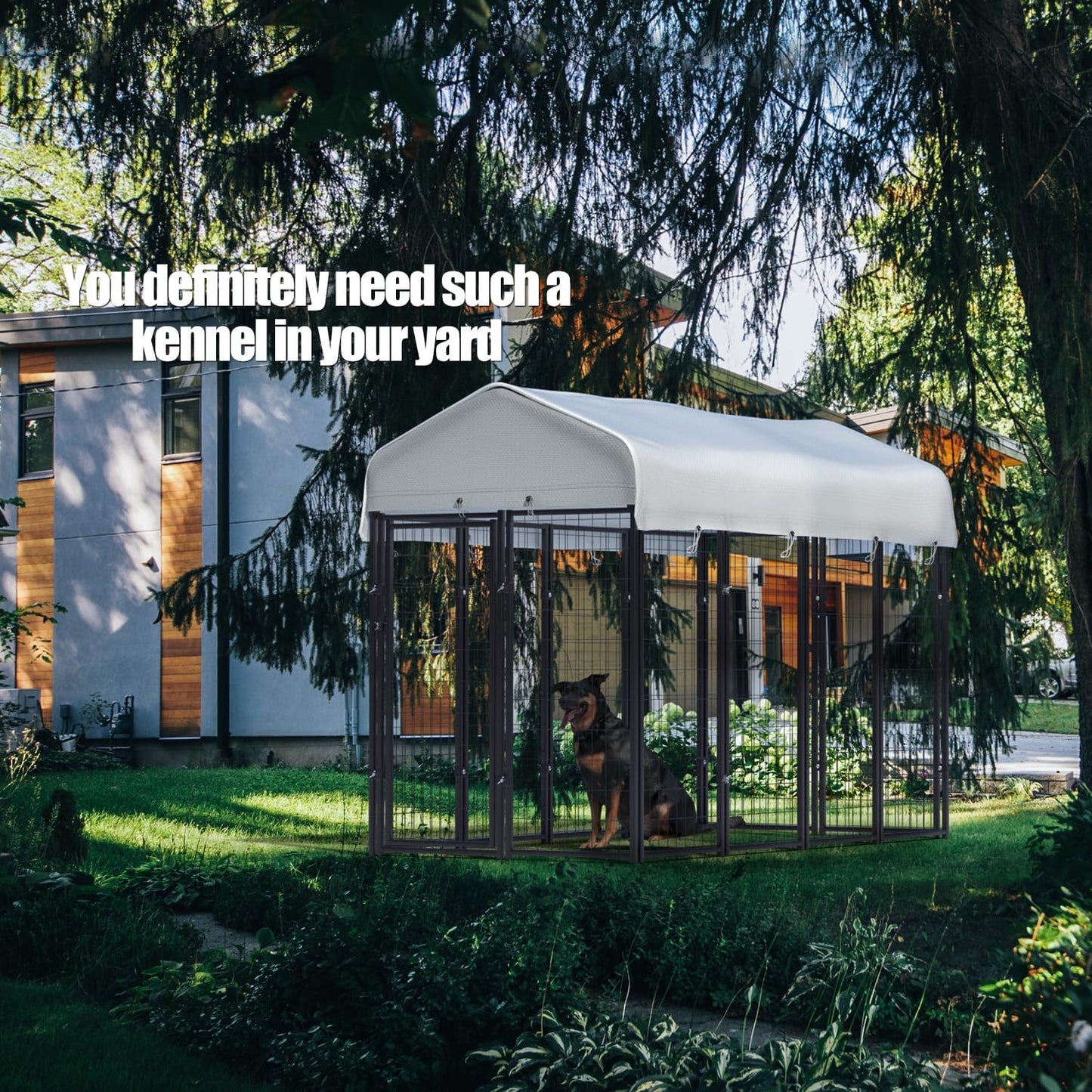 12 Panels Large Dog Kennel Outside Outdoor with Roof Heavy Duty Dog Kennel Outdoor Indoor Dog Playpen Enclosure Pet Pen House Fence Yard Yard for Small Medium Large Dogs 8'x4'x6'