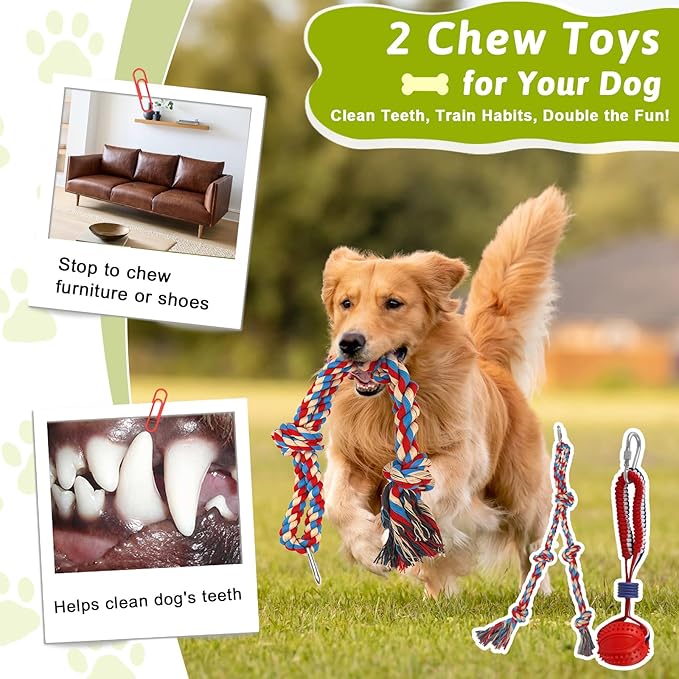 Outdoor Tug of War Dog Toy, Tether Interactive Dog Tug Toy Backyard Heavy-Duty Dog Solo Play Exercise Toy for Large Medium Dogs (Upgraded)