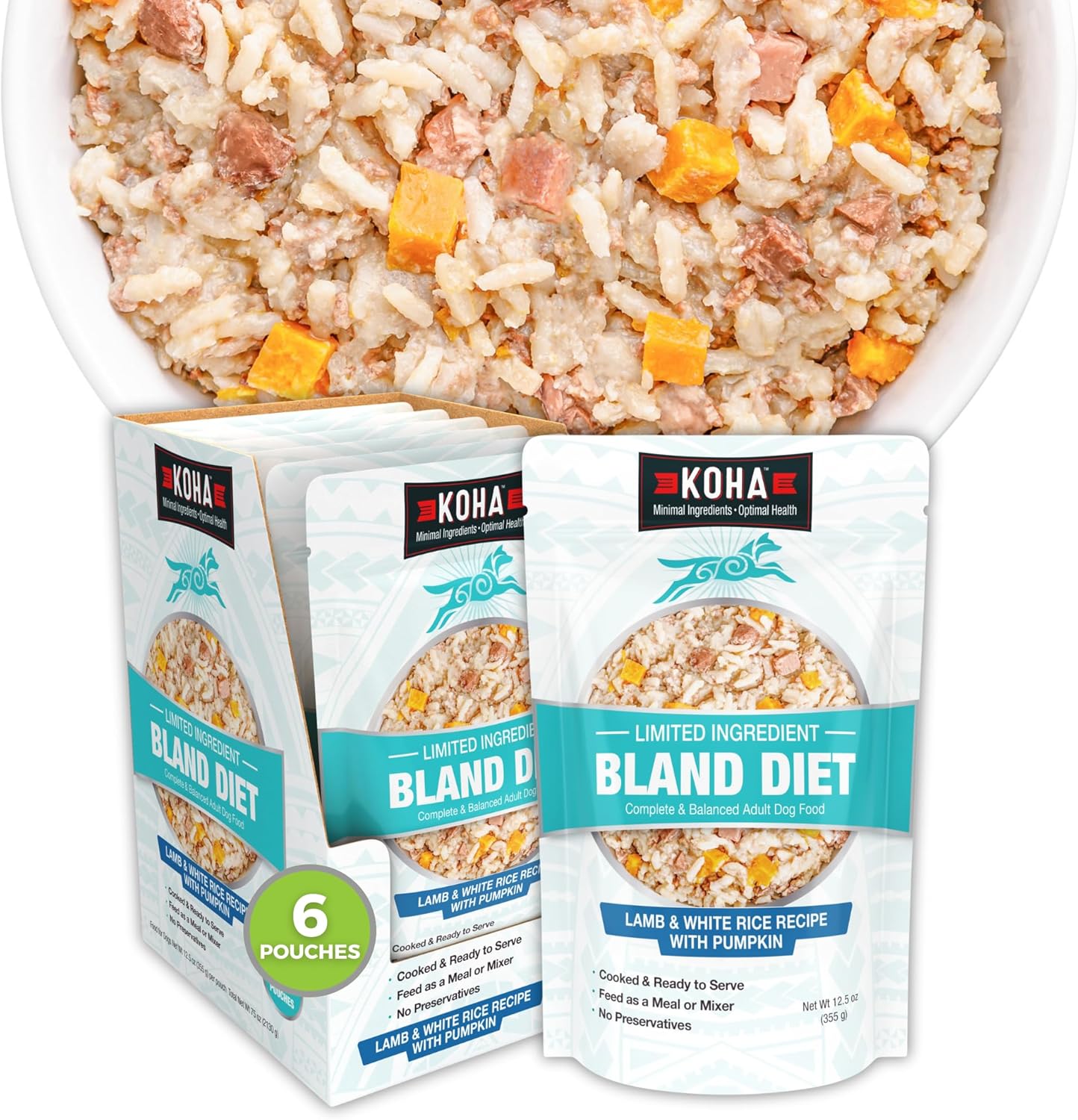 KOHA Pet Limited Ingredient Bland Diet for Dogs, Lamb and White Rice Recipe Sensitive Stomach Wet Dog Food, Gentle Formula Easy to Digest Bland Diet Dog Food, Pack of 6