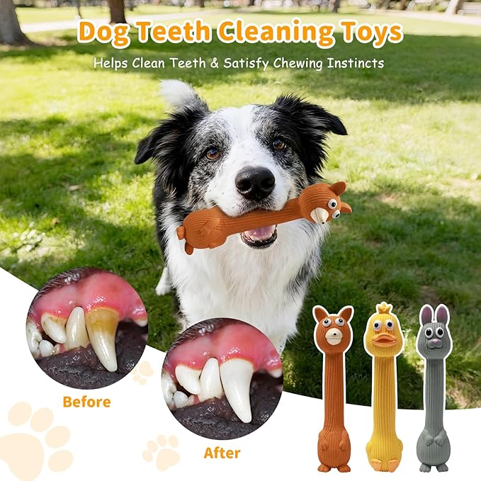 Latex Squeaky Dog Toys, 3 Pack Soft Rubber Dog Chew Toys, 8.7" Standing Stick Animal Pet Toy to Keep Them Busy, Interactive Fetch Squeak Toy for Puppy Small Medium Dogs