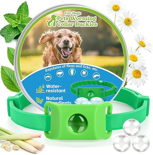 Natural Flea and Tick Collar + Pendant for Dogs – Waterproof, Adjustable Fit, 8+ Months Protection, 3 Refills Included