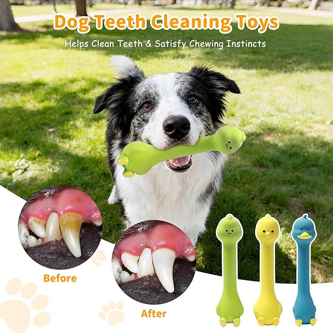 Latex Squeaky Dog Toys, 3 Pack Soft Rubber Dog Chew Toys, 8.7" Standing Stick Animal Pet Toy to Keep Them Busy, Interactive Fetch Squeak Toy for Puppy Small Medium Dogs