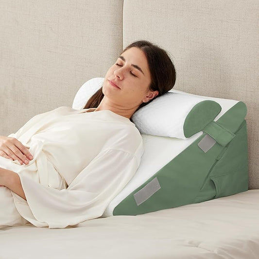 3PCS Wedge Pillow Set for After Surgery, Adjustable 9&12 Inch Bed Wedge Pillow for Sleeping, Incline Pillow Wedge for Headboard, Post Surgery, Acid Reflux, Neck&Back Support, Green