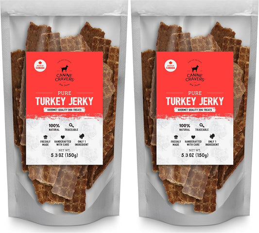 Canine Cravers Single Ingredient Dog Treats – Pure Turkey Jerky - Human Grade Air Dried Hypoallergenic Pet Food – Grain, Gluten, and Soy Free – 100% All Natural – 5.3 oz (Pack of 2)