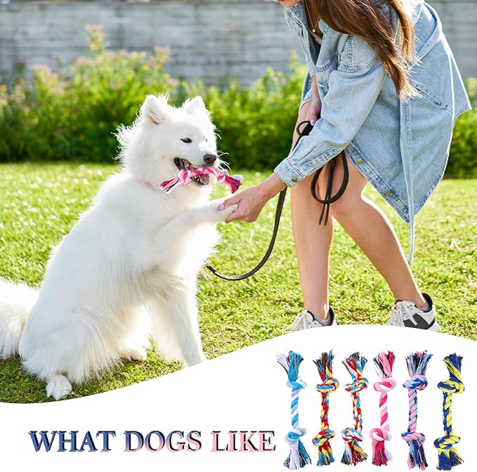 100 Pieces 6.7 Inch Knot Rope Dog Toys Multi Color Puppy Chew Toy Cotton Puppy Toy Dental Dog Teething Toys 2 Knot Dogs Tug for Small and Medium Dogs Aggressive Chewers Supplies