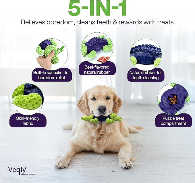 Dog Chew Toys for Small and Medium Breeds, Squeaky Dog Toys Plush, Interactive Dog Toys to Keep Them Busy, Alligator Dog Puzzle Toy, Dogs Dental Chew, Beef Flavored Chew Toy, Dogs Birthday Toy- Green