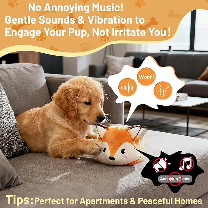 Interactive Fox Puppy Toy for Anxiety & Boredom Relief - Automatic Self-Moving, Bouncing & Vibrating with Sound for Mental Stimulation | Rechargeable & Chew-Resistant for All Breed Sizes