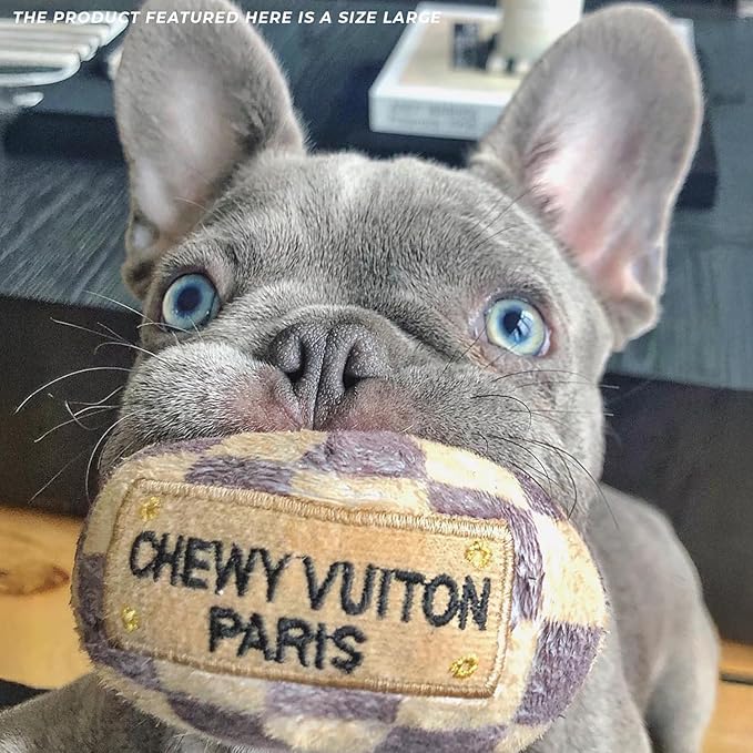 Haute Diggity Dog Checker Chewy Vuiton Ball, Plush Designer Dog Toys with Interactive Squeaker, Stimulating Pet Enrichment, Machine-Washable & Safe Materials for All Breeds, Size Large