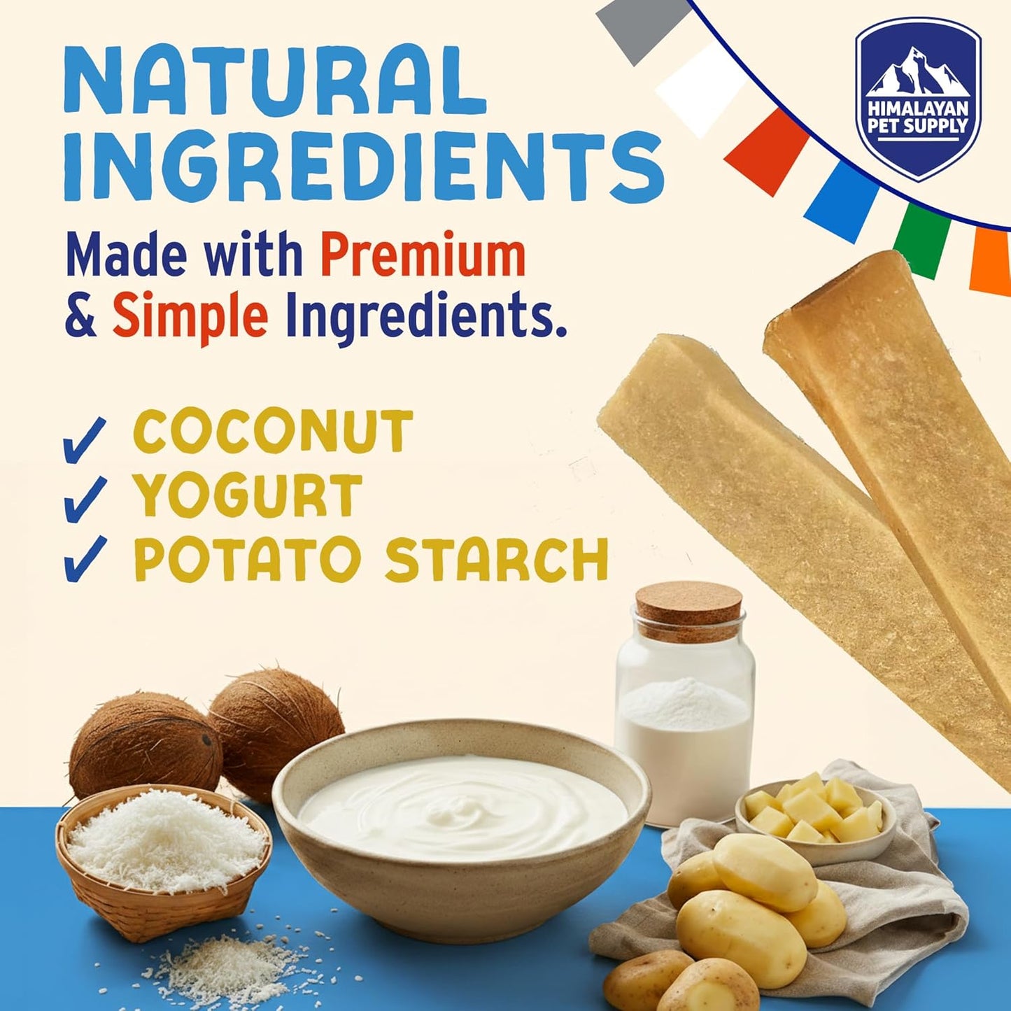 Himalayan Dog Chew Yogurt Sticks, Mixed Flavors, Dog Treats with Prebiotics, Probiotics & Protein, Digestive Support, Lactose & Gluten Free, Natural Dog Treat for All Breeds, Made in America, 4pk