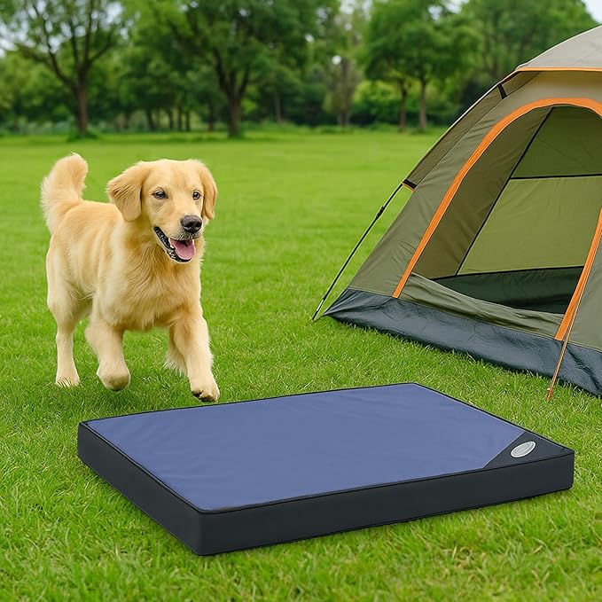 Orthopedic Outdoor Waterproof Dog Beds for Large Dogs, Washable Pet Bed with Egg Crate Foam Pet Bed Mat for Crate and Removable Oxford Fabric Cover,41"x 29", Navy