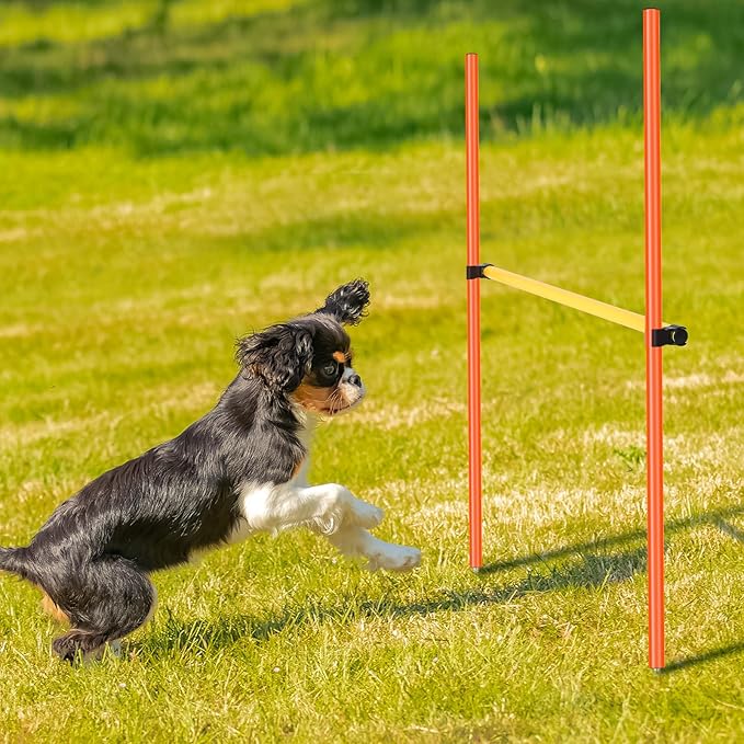 8 Set Dog Agility Jump Adjustable Dog Agility Hurdle Training Equipment Portable Jumper Hurdle Park Indoor Outdoor Exercise Tool 3.44ft High/ 2.95ft Wide(Orange and Yellow)