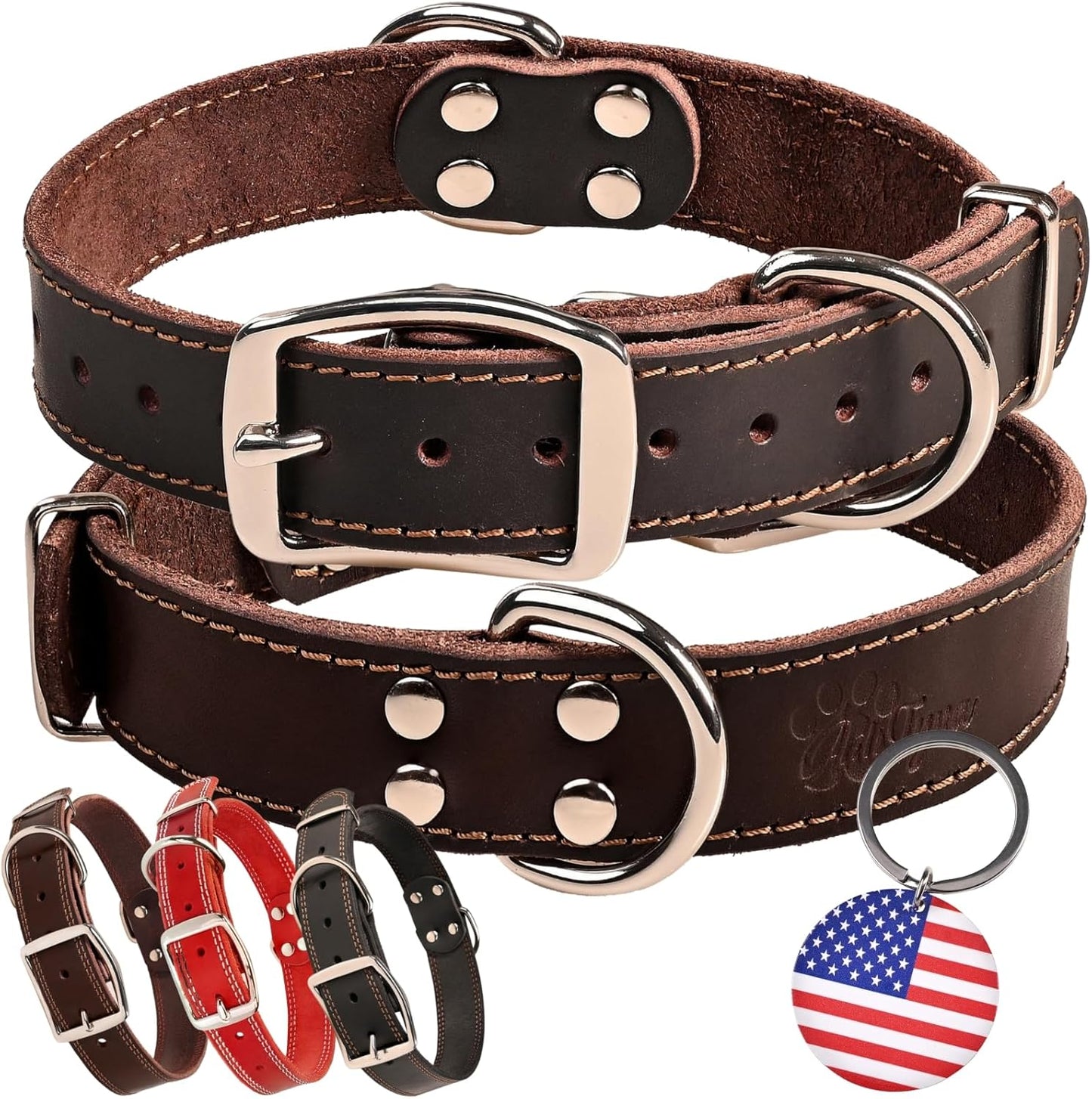 ADITYNA Heavy Duty Leather Dog Collar for Medium Dogs - Soft and Strong Collar for Walking, Training, Hiking, and Running (Medium: Fit 13" - 20" Neck, Brown)