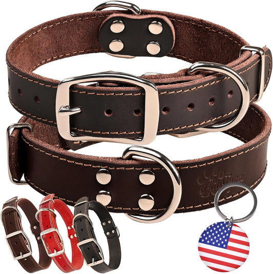 ADITYNA Heavy Duty Leather Dog Collar for Medium Dogs - Soft and Strong Collar for Walking, Training, Hiking, and Running (Medium: Fit 13" - 20" Neck, Brown)