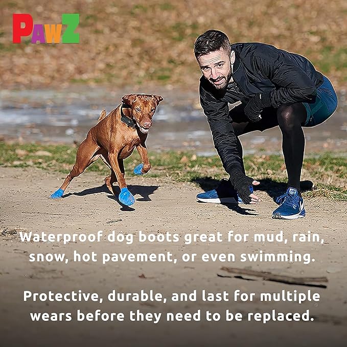 PawZ Rubber Dog Boots for Tiny Paws - All-Weather Waterproof Dog Shoes, Anti-Slip Traction for Rain, Snow, Mud & Hot Pavement - Pull-On Dog Booties, Black - Tiny (0.5" - 1") - Pack of 24