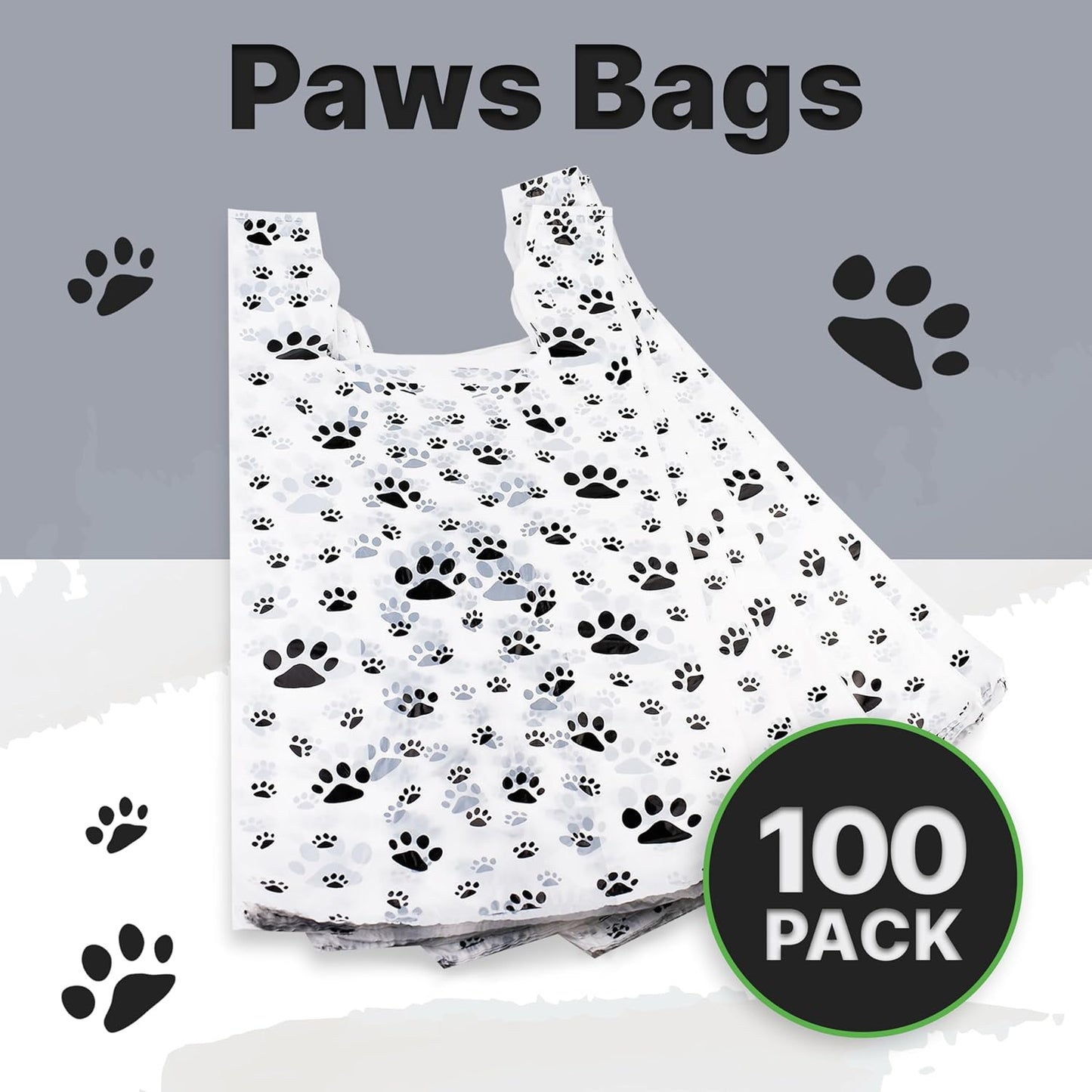 T Shirt Bags - Paw Print Bags - 100 Pack - Thank You Shopping Bag Cat or Dog Paw Print Design Plastic T-Shirt Bag 22" L x 12" W x 7"