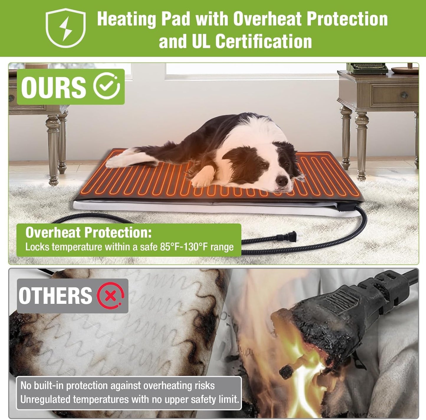 GUTINNEEN Extra Large Heated Dog House Insulated Dog Kennel with Safe Thermostat-Controlled Heating Pad, Chew-Proof Metal Frame, 6-Sided Thermal Liner for Large Dog Breeds, 59.1"x31.9"x35.4" (Grey)