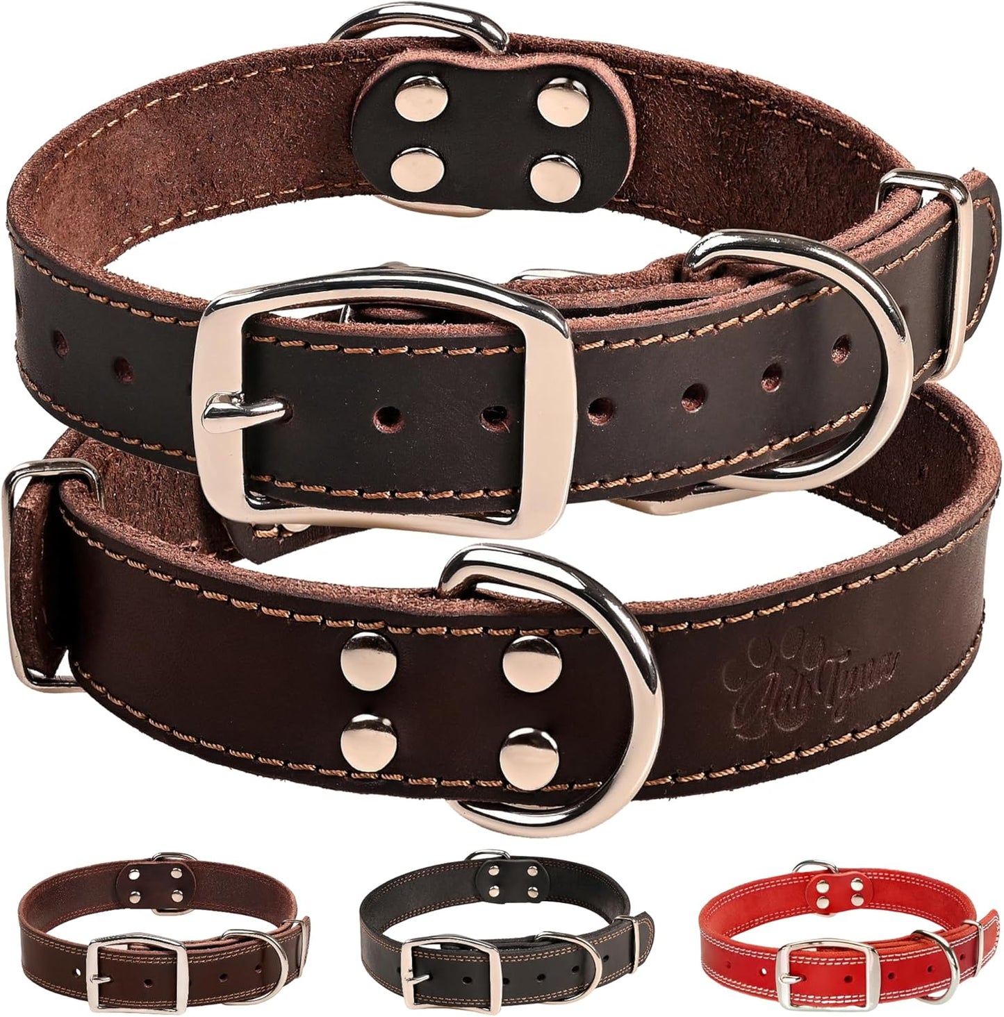 ADITYNA Heavy Duty Leather Dog Collar for Medium Dogs - Soft and Strong Collar for Walking, Training, Hiking, and Running (Medium: Fit 13" - 20" Neck, Brown)