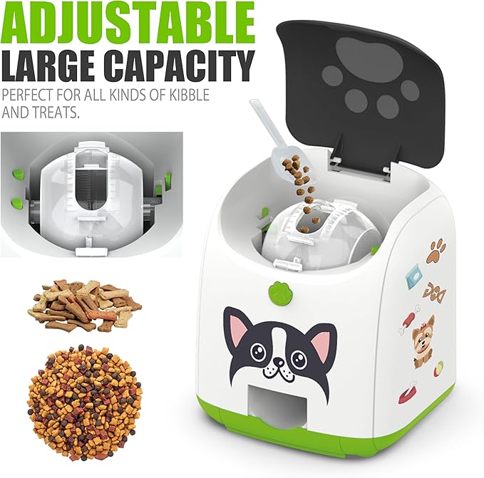 Dog Puzzle Feeder Toy, Automatic Dogs Treat Dispenser,Interactive IQ Training, Dog Slow Feeder,Remote Button Treat Dispenser,All Breeds,Large Capacity with Light (Green)