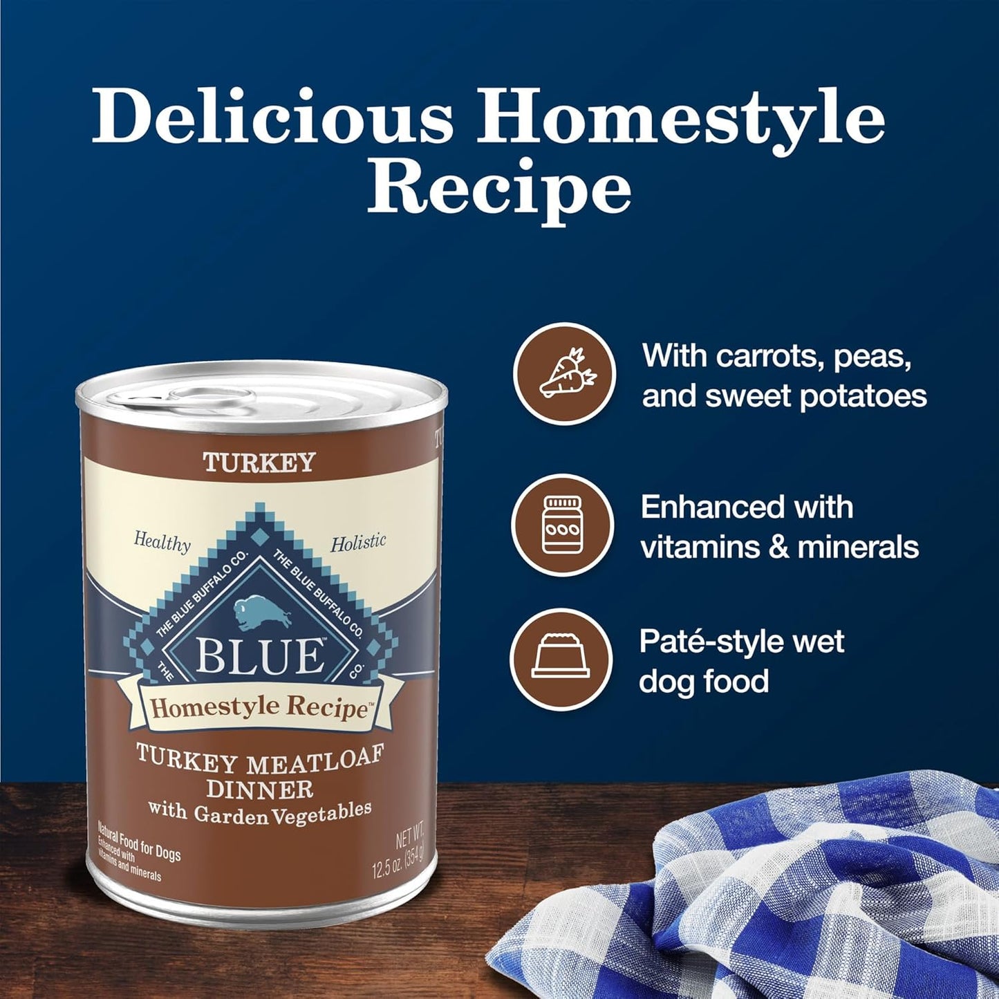 Blue Buffalo Homestyle Recipe Adult Wet Dog Food, Made with Natural Ingredients, Turkey Dinner With Garden Vegetables, 12.5-oz Can (Pack of 12)