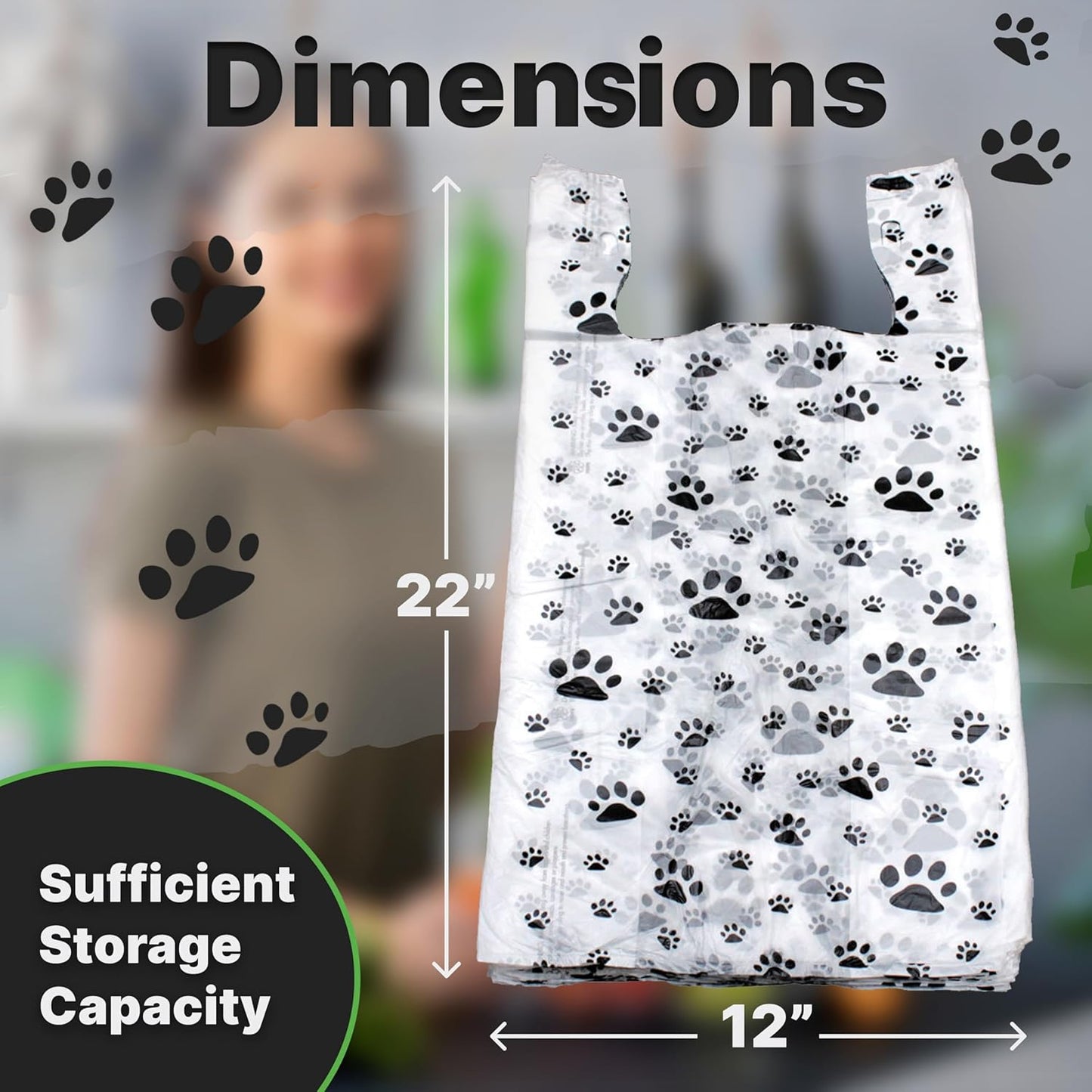 T Shirt Bags - Paw Print Bags - 100 Pack - Thank You Shopping Bag Cat or Dog Paw Print Design Plastic T-Shirt Bag 22" L x 12" W x 7"