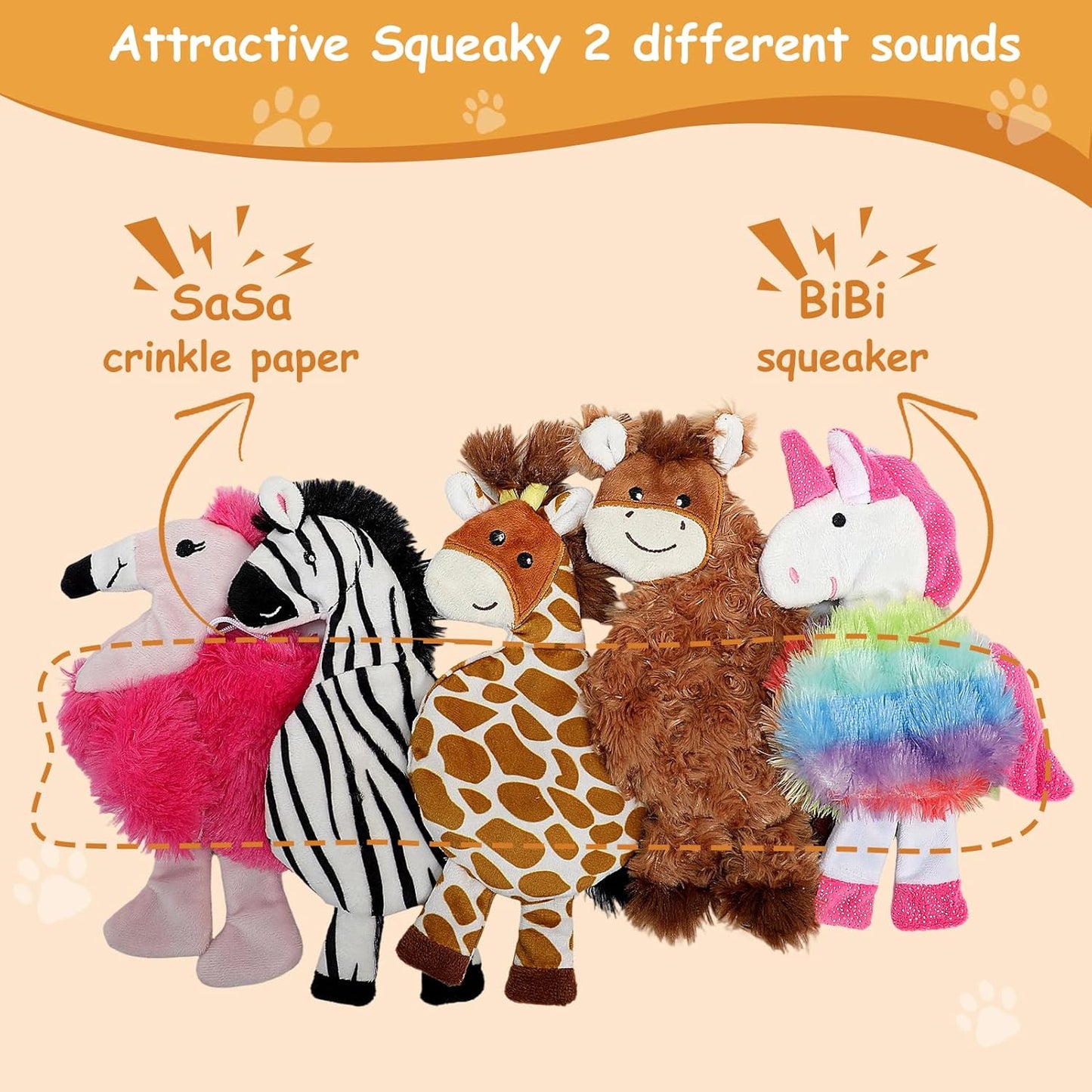 Hollypet Soft Squeaky Dog Toys, Plush No - Mess Chew Toys for Small and Medium Dogs and Non-Aggressive Chews, Puppy Teeth Cleaning Chew Toys, 5 Animal