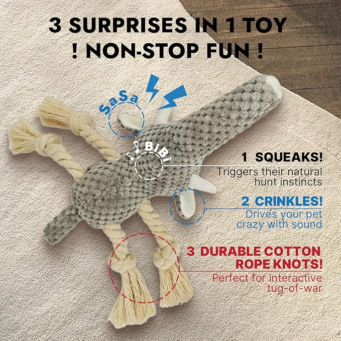 Squeaky Dog Teething Interactive Chew Toy Chewer Stuffed Toys with Squeaker for Small Medium Breed Tough Durable Funny Pet Supplies Ideal Puppy Cats Gifts - Elephant, Medium