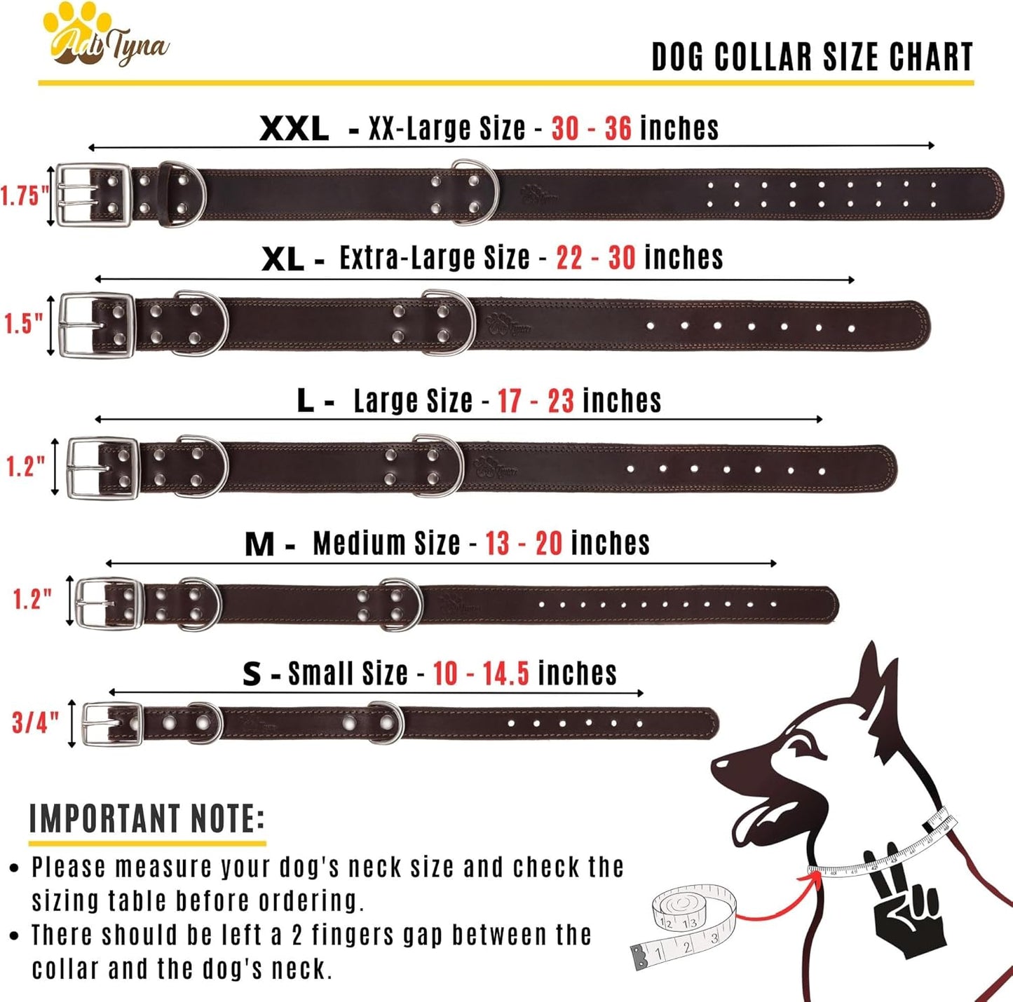 ADITYNA Big Leather Dog Collar - XXL Dog Collar for Giant Breeds Such as Mastiff (Giant: Fit 30" - 36" Neck, Brown)
