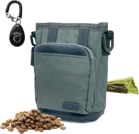 BEAU&FUR Small Dog Treat Pouch with Clicker for Training – 2 Cup Capacity, Built-In Poop Bag Dispenser, Storage for Snacks and Toys - Hands-Free Pouch Snack Holder for Walking and Training – Grey