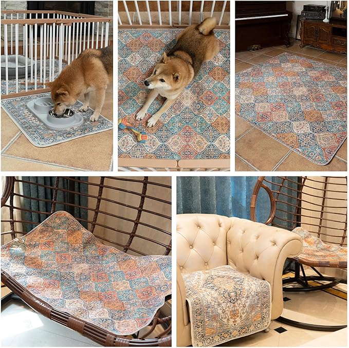 nunubaby Washable Pee Pads for Dogs, Stylish, Non-Slip and Leak-Proof Pee Pads. Reusable Potty Pads for Dogs for Crates and Floors.(Dark Red/Multi, 72" x72" )