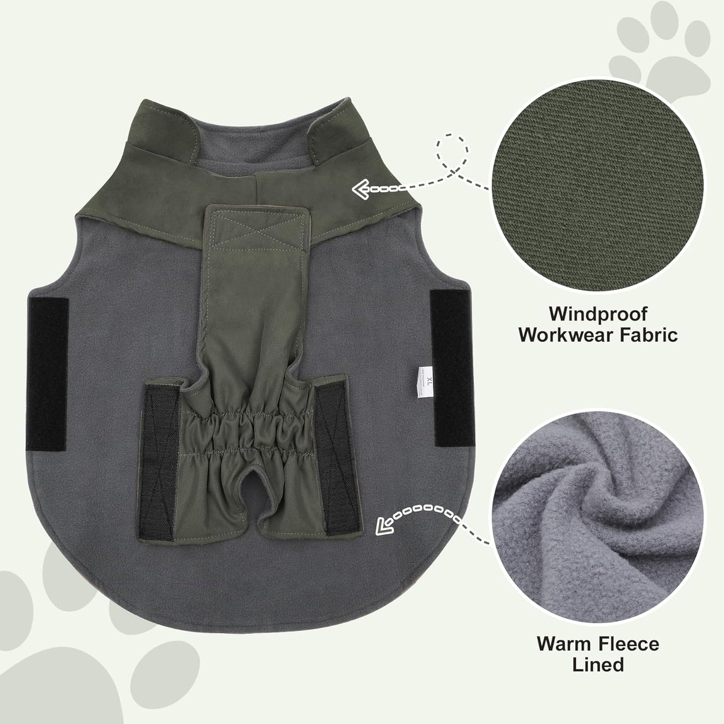 Workwear Style Dog Coats with Harness Built in for Small Dogs Windproof Warm Puppy Jacket with Storage Pockets for Cold Winter,Green XXXL