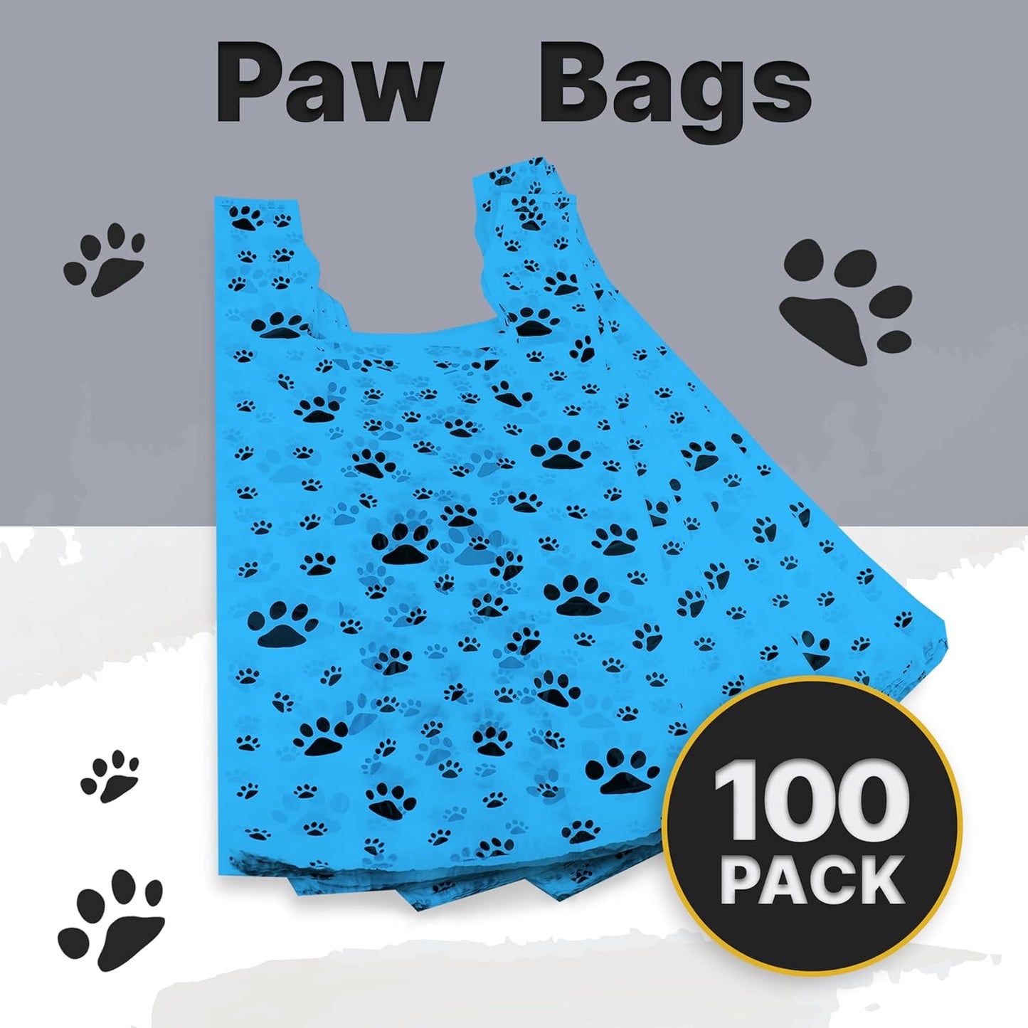 T-Shirt Bags – Paw Print Design Blue Color - 100 Pack - Thank You & Shopping Bags - Cat or Dog - 22" L x 12" W x 7" Plastic (Blue, 100)