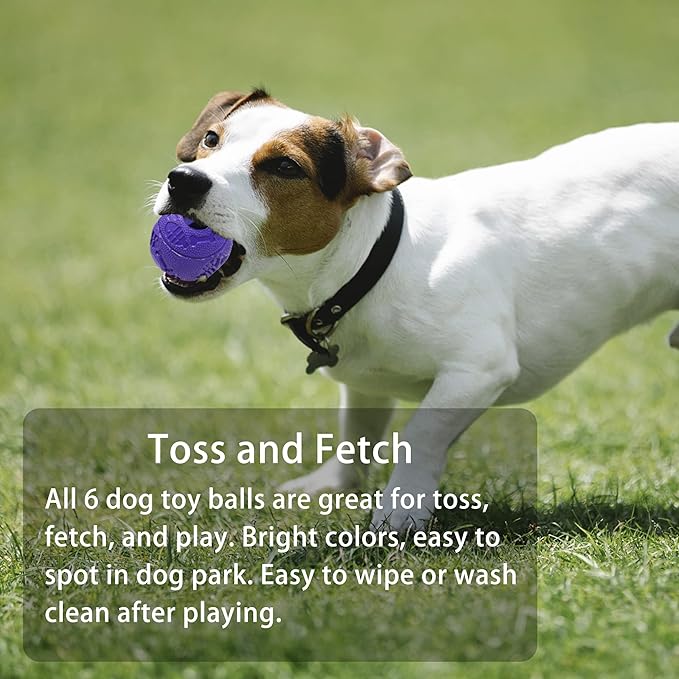 Jalousie Dog Puzzle Balls Dog Treat Dispensing Balls Non-Toxic Natural Rubber Dog Chew Toys for Puppy Pet Dog Teething Puzzle Playing Treat Dispenser Rope Balls (Large, 6 Pack Assorted)