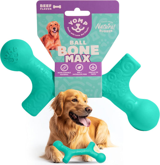 Yomp BallBone MAX: All-Natural Rubber Dog Toy, Nontoxic, Safe for Pet Play (Teal)