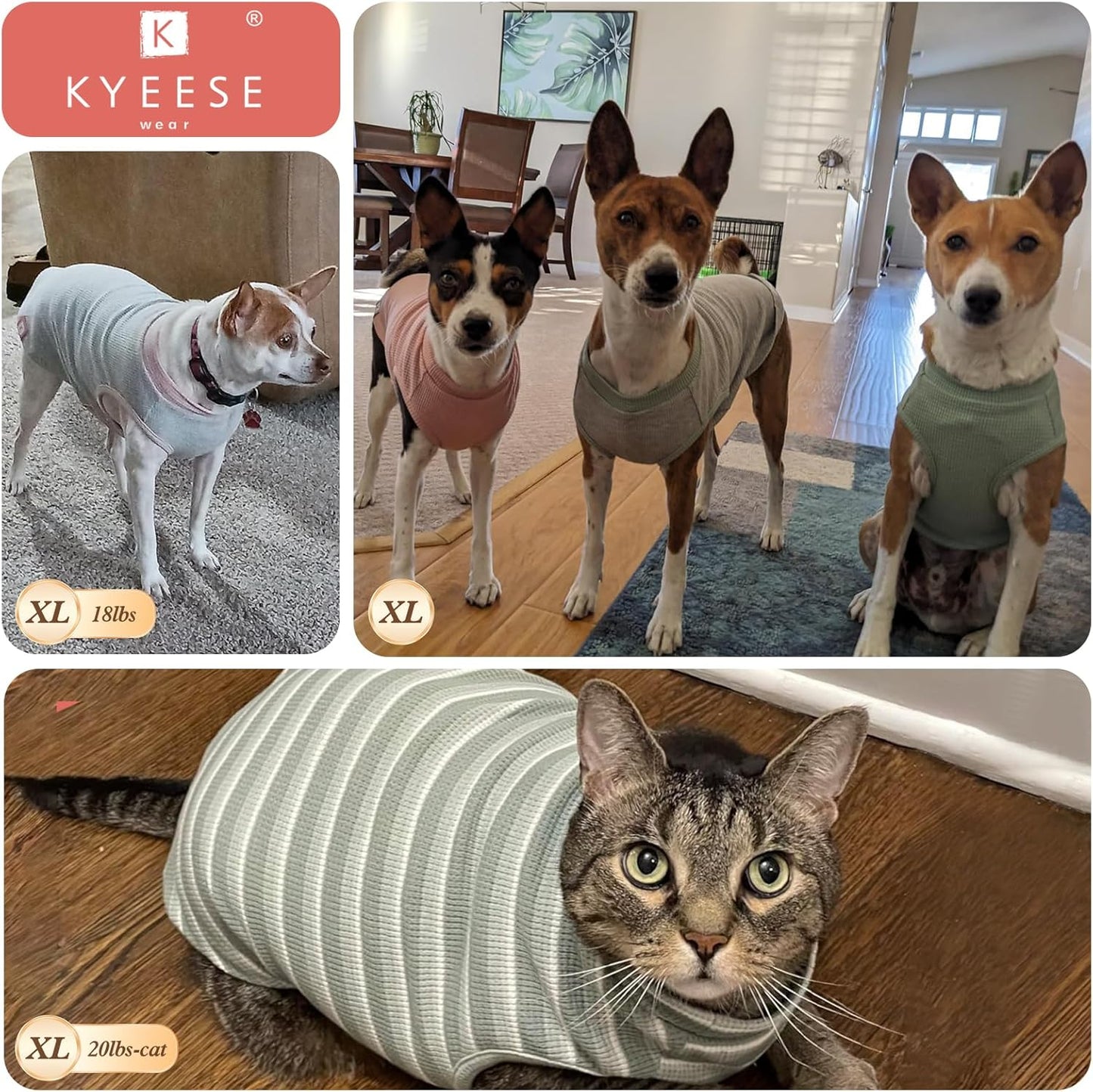 KYEESE 2Pack Dog Shirts Waffle for Small Dogs Stretchy Pet T-Shirts Lightweight Dog Tank Top Sleeveless Dogs Vest Breathable, X-Large, Blue+Grey