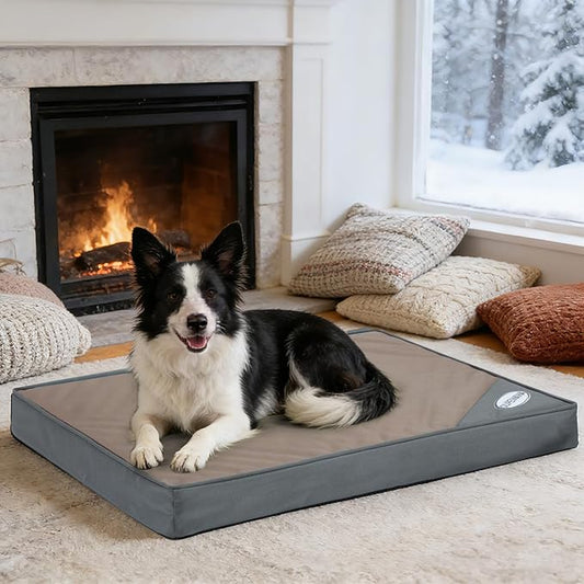 Orthopedic Outdoor Waterproof Dog Beds for Medium Dogs, Washable Pet Bed with Egg Crate Foam Pet Bed Mat for Crate and Removable Oxford Fabric Cover,36"x 26",Beige