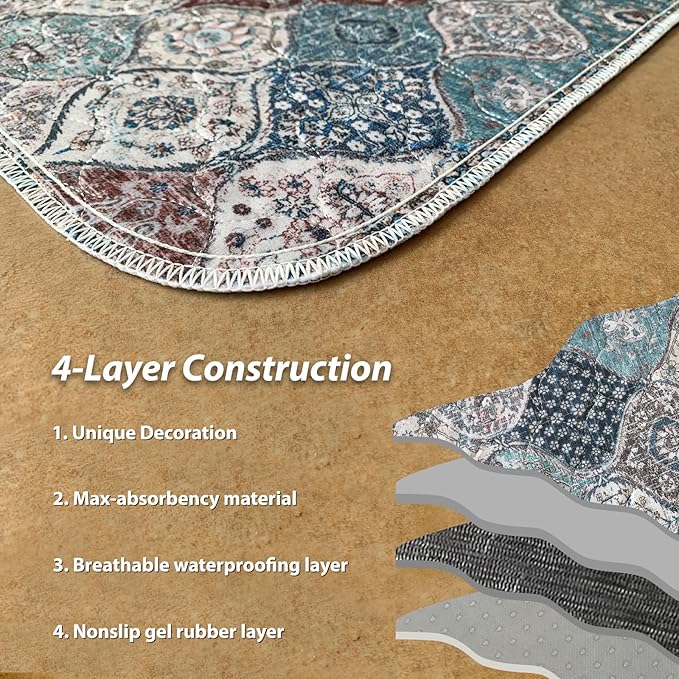 nunubaby Washable Pee Pads for Dogs, Stylish, Non-Slip and Leak-Proof Pee Pads. Reusable Potty Pads for Dogs for Crates and Floors.(Dark Red/Multi, 36" x72" )