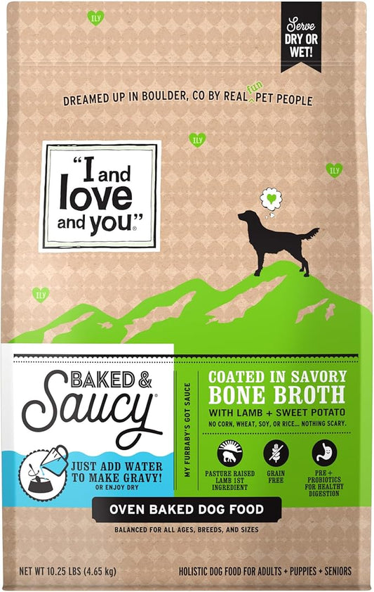 I and Love and You Baked and Saucy Dry Dog Food - Lamb + Sweet Potato - Prebiotic + Probiotic, Real Meat, Grain Free, No Fillers, 10.25lb Bag