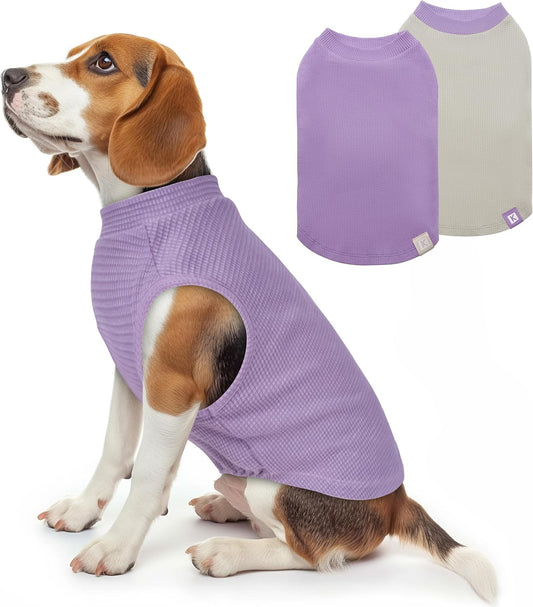 KYEESE 2Pack Dog T-Shirts Waffle, Stretchy T-Shirts, Lightweight Tank Top, Sleeveless Vest, Breathable, XX-Large, Purple + Grey