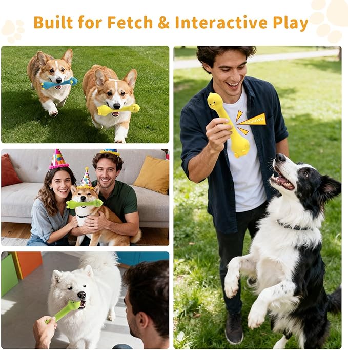 Latex Squeaky Dog Toys, 3 Pack Soft Rubber Dog Chew Toys, 8.7" Standing Stick Animal Pet Toy to Keep Them Busy, Interactive Fetch Squeak Toy for Puppy Small Medium Dogs