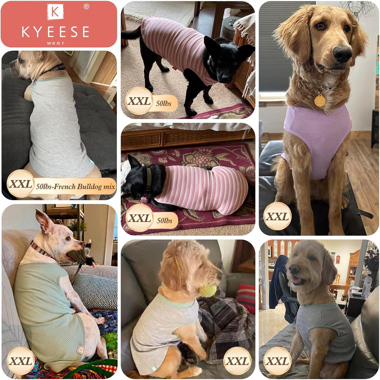 KYEESE 2Pack Waffle Dog Shirts for Small Dogs Stretchy T-Shirts Lightweight Tank Top Sleeveless Striped Shirt Vest Breathable Cat Shirt, XX-Large, Orange+Striped